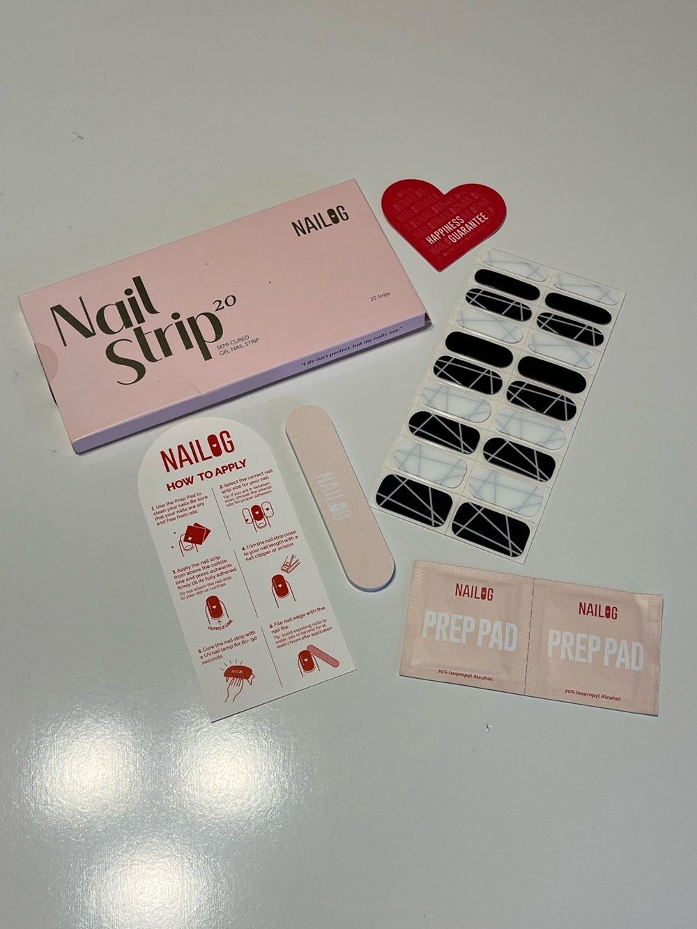 NAILOG Semi-Cured Gel Nail Strip Kit Black & White Design - NIB